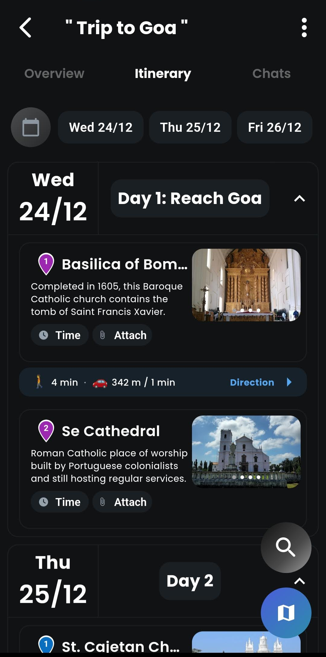 Getaway Itinerary View
